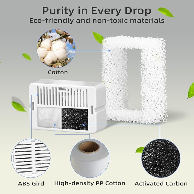 16 Pack Ceramic Cat Fountain Filter Replacement, Triple Cupcake Cat Fountain Filters, 16 Pet Fountain Carbon Filters and 4 Foam Filters for Ceramic/Cupcake Cat Water Fountain （16 Filters）