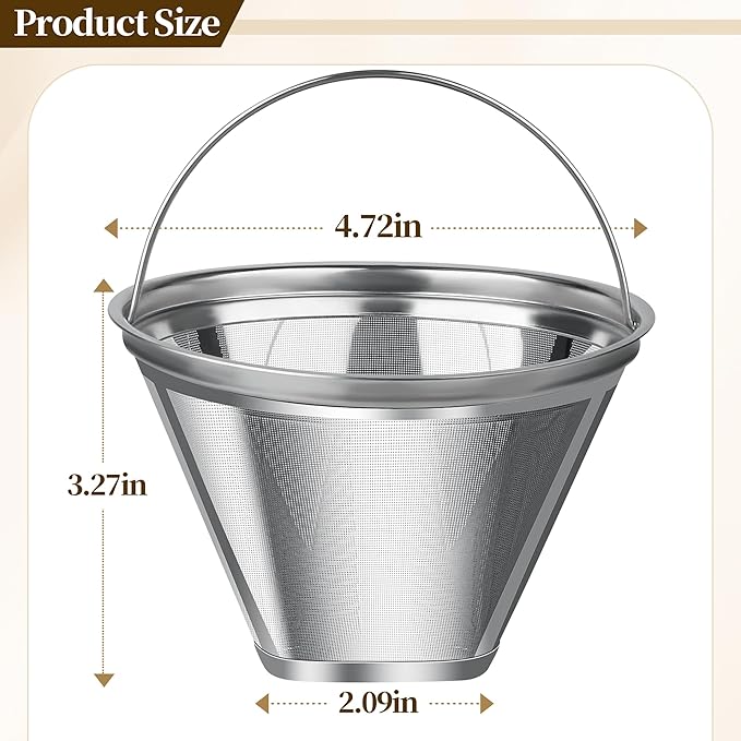 Coffee Filter Compatible with Cuisinart, Stainless Steel Coffee Filter Replacement for Cuisinart DCC 1200P1 3200NAS 3400NAS Coffee Machines - Coffee Maker Parts Reusable Coffee Filters # 4-2 Pack