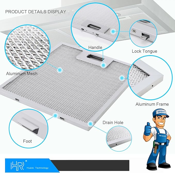 Upgraded Range Hood Filter Replacement 9x10.25Inch (230x260mm) 4-Layer S97018029 Aluminum Mesh Hood Vent Filter, HR Huare Technology Grease Filter, fits Broan B5 Series, Alternative 1932913, 2pack