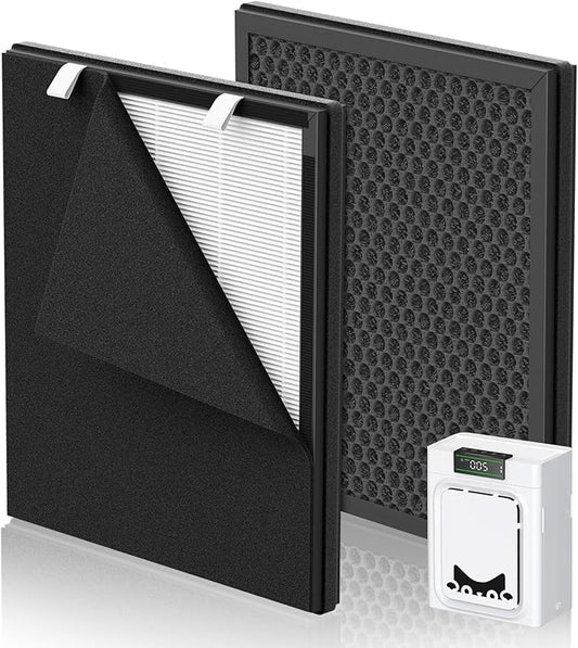 PP02 Replacement Filter Compatible with oneisall PP02 Pet Air Purifier, Double-Sided HEPA Filter for Pet Hair, Dander, Odor, 2 Pack with Washable Pre-Filters
