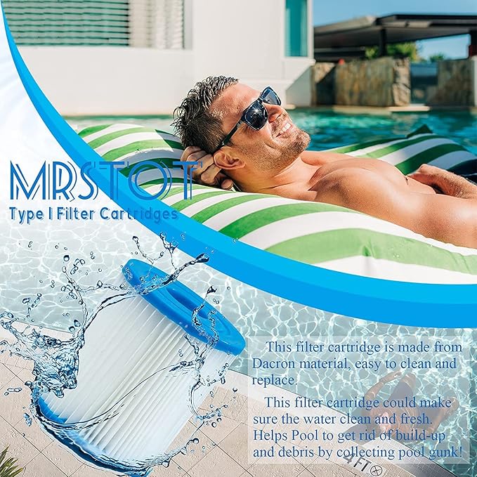 Type I Pool Filter Cartridge, 58093 Replacement Filter Cartridge for 300/330 Gal/H Filter Pump, for Summer Waves Above Ground Pool Pump (12 Pcs)