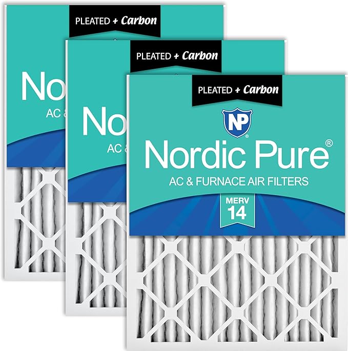 Nordic Pure 16x25x2 (Actual Size: 15 1/2 x 24 1/2 x 1 3/4) Pleated Air Filters MERV 14 Plus Carbon 3 Pack