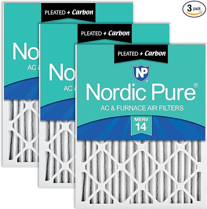 Nordic Pure 16x20x2 (Actual Size: 15 1/2 x 19 1/2 x 1 3/4) Pleated Air Filters MERV 14 Plus Carbon 3 Pack