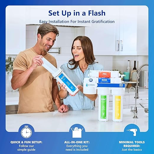 Express Water ROALK5D 10-Stage Alkaline Under Sink Reverse Osmosis Water Filter System, NSF Certified 372, 50 GPD, Reduces 99% of Impurities, BPA Free, Deluxe Chrome Faucet