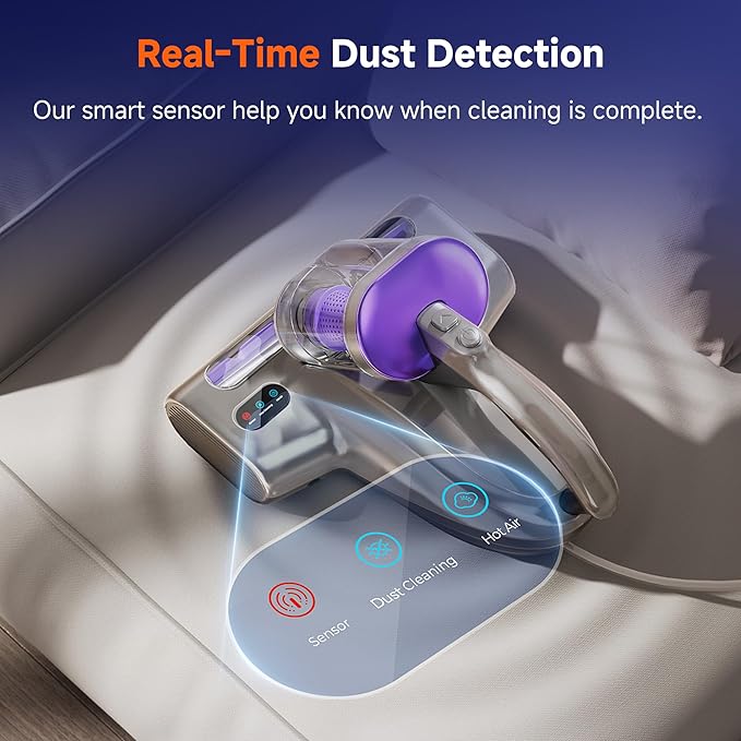 uwant Mattress Vacuum Cleaner, 18KPa Bed Vacuum with 253.7nm UV-C Light, 500W Powerful Handheld Vacuum with 65° Hot Air, 60000 RPM/Min Tapping, Ultrasonic, HEPA Filter for Bed, Sofa, Crib Set of 1