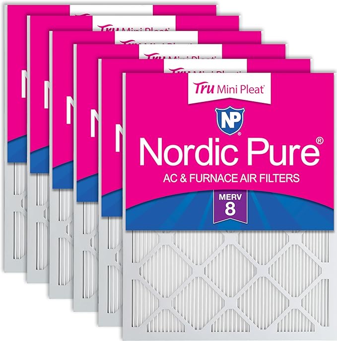 Nordic Pure 12x24x1 (Actual Size: 11 3/8 x 23 3/8 x 3/4) Tru Mini Pleat MERV 8 AC Furnace Air Filters - 2.5X More Media for Longer-Lasting, High-Efficiency Filtration - 6 Pack