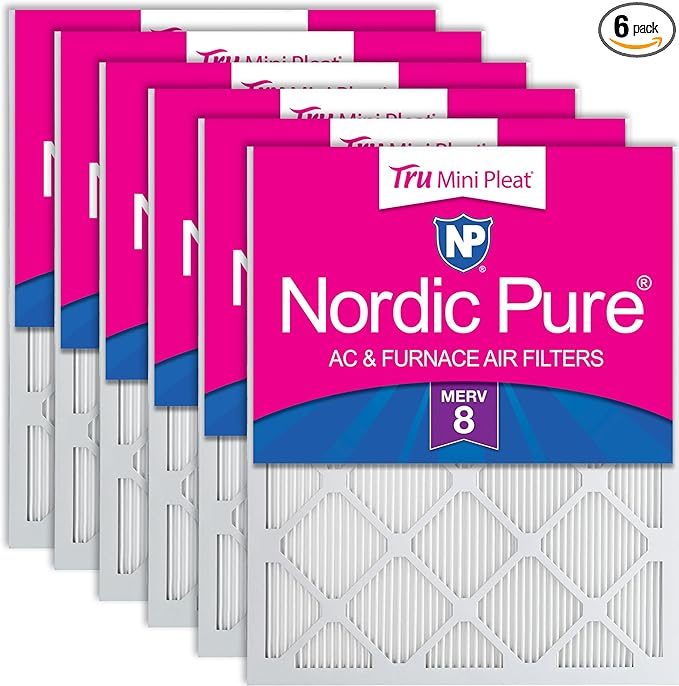 Nordic Pure 24x24x1 (Actual Size: 23 3/8 x 23 3/8 x 3/4) Tru Mini Pleat MERV 8 AC Furnace Air Filters - 2.5X More Media for Longer-Lasting, High-Efficiency Filtration - 6 Pack
