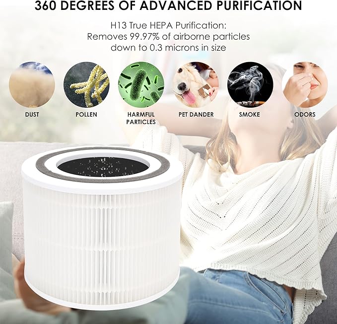 Core 300 Replacement Filters, Made in Taiwan, Compatible with LEVOIT Core 300-P, Core 300S Air Purifier, 3-in-1 H13 True HEPA Filter Replacement, Core 300-RF, 2-Pack