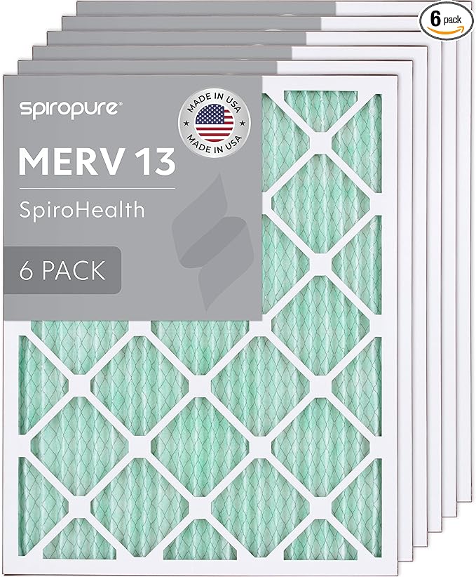SpiroPure 18X22X1 MERV 13 Pleated Air Filters (6 Pack)