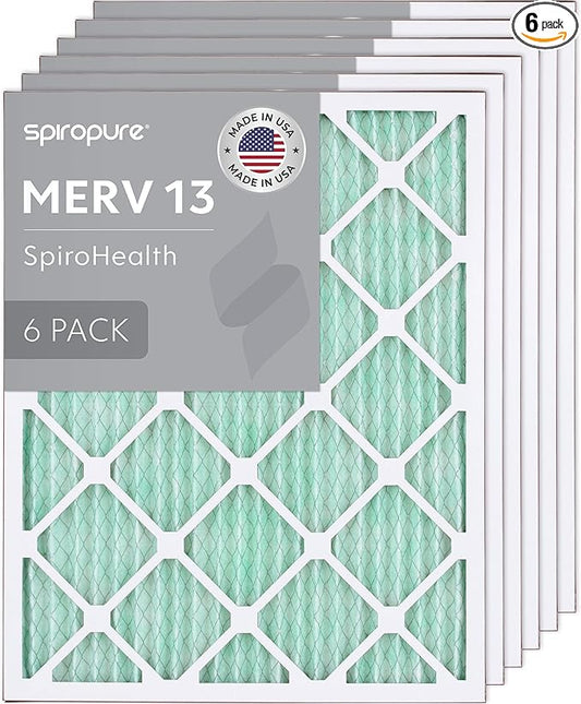SpiroPure 18X22X1 MERV 13 Pleated Air Filters (6 Pack)