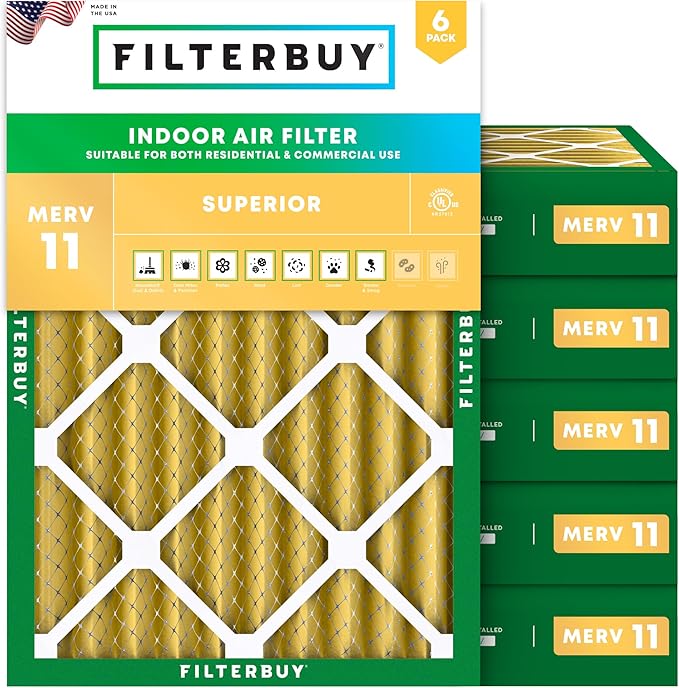 Filterbuy 14x20x4 Air Filter MERV 11 Superior Pet & Allergy Defense (6-Pack), Electrostatic Pleated HVAC AC Furnace Filters Replacement, Made in USA (Actual Size: 13.50 x 19.50 x 3.63)
