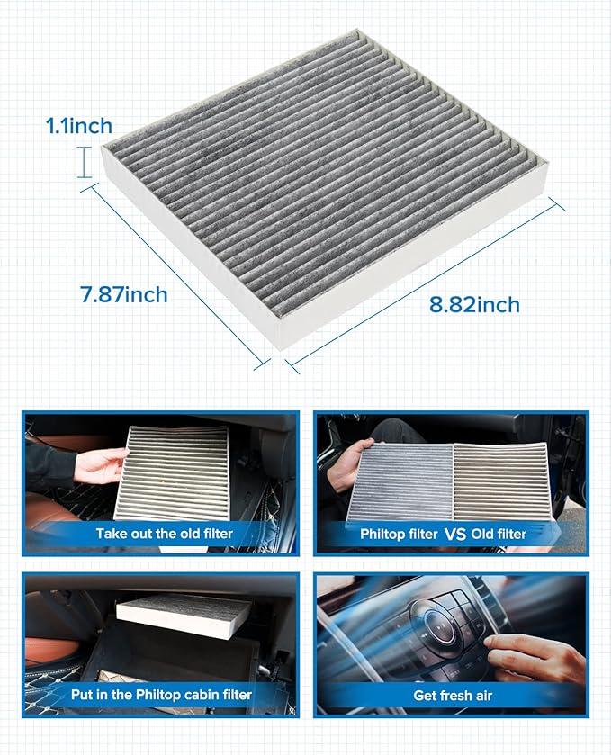 PHILTOP HEPA Cabin Air Filter w/Activated Carbon, Compatible with CF12160 Hyundai Tucson 2016-2021, Kona 2018-2023, Venue 2020-2026, Veloster 2019-2021, Veloster N 2019-2022, Kona N 2022-2023