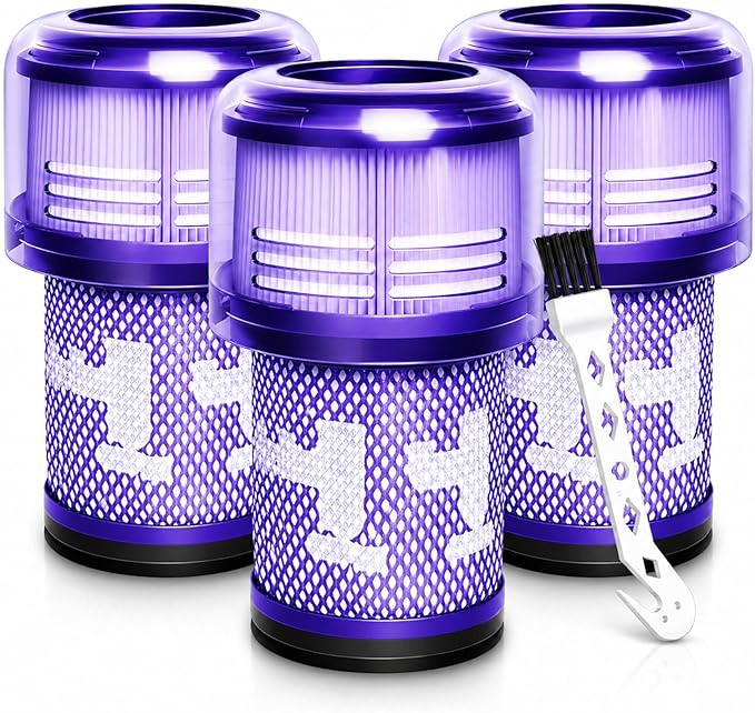 3 Pack Filter Replacement Compatible for Dyson V12 Detect Slim, V12 Slim, SV30, SV46, SV34, SV35 Cordless Vacuum, Part # 971517-01 Parts, 1 Cleaning Brush【NOT for SV12 / V15】