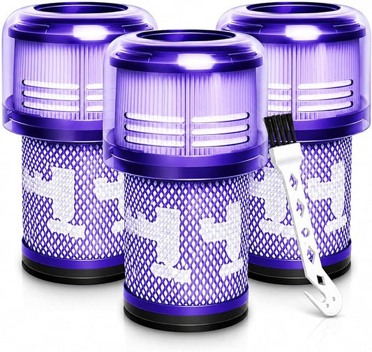 3 Pack Filter Replacement Compatible for Dyson V12 Detect Slim, V12 Slim, SV30, SV46, SV34, SV35 Cordless Vacuum, Part # 971517-01 Parts, 1 Cleaning Brush【NOT for SV12 / V15】