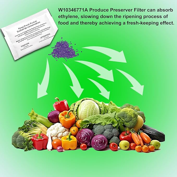 W10346771A Produce Preserver Filter and W10311524 Air Filter Replacement for Whirlpool KitchenAid Refrigerator, Keep Fresh & Eliminate Odors (8)