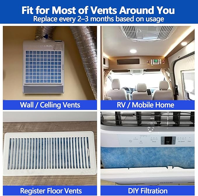 Air Vent Filters Roll,12" x90" Cut to Fit Air Filter Material(60+Filters),MERV 8 Triple Filtration Electrostatic Vent Filter for Home Floor,Ceiling,Furnace, AC & HVAC-Includes 48 Adhesive Hook Tape