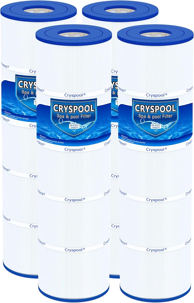 Cryspool® 07077 Filter Compatible with CCP420, Clean and Clear Plus 420, PCC105-PAK4, R173576, 570-0425-07, C-7471, 178584, 817-0106, FC-6470, 4×105 Sq. Ft Pool Filter Cartridges, 4 Pack