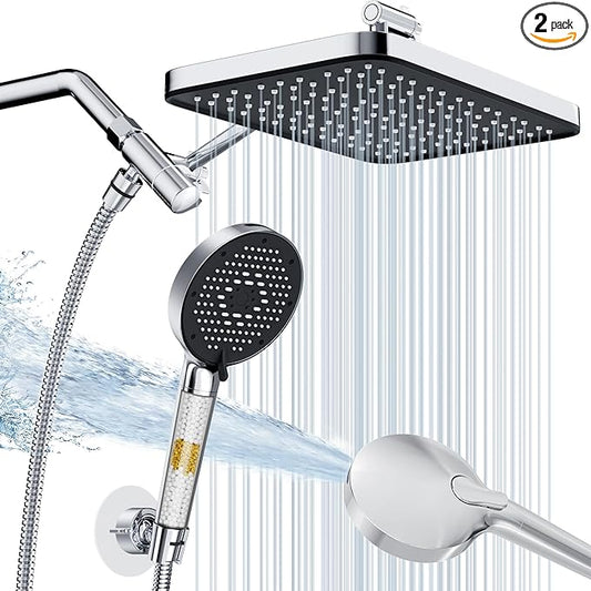 12 Inch Wide Rain Shower Head with Filtered Handheld Combo, High Pressure Rainfall Shower Head, 9 Spray Modes Handheld with 9-Inch Extension Arm, Comes with Filter Removes Chlorine (Chrome)