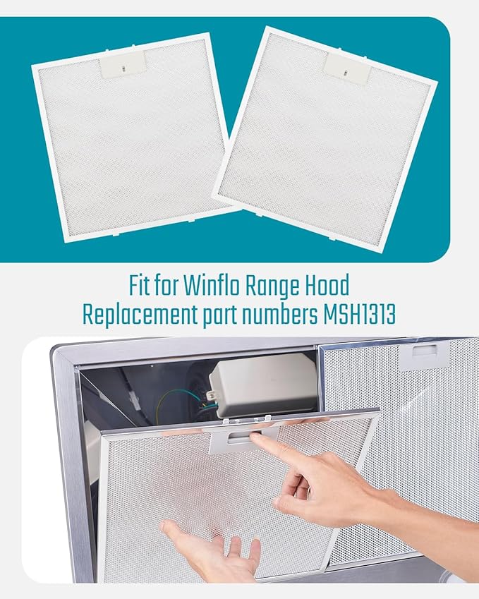 2 Pack 13.56 in. x 13.69 in. Aluminum Mesh Grease Filter Fit for Winflo Range Hood with Stainless Steel Frame Replace MSH1313