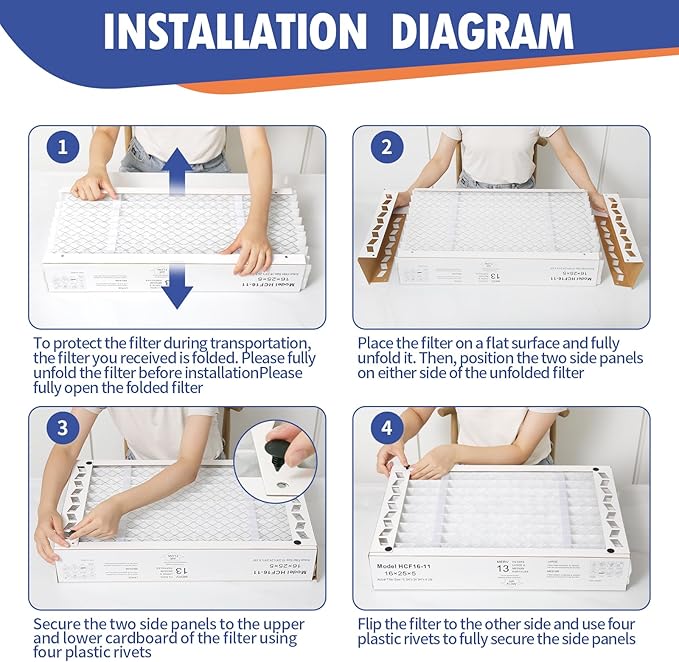 DerBlue 2PACK 16x25x5 MERV 13 Furnace Filter Replacement Compatible with Lennox X6670 HCF16 Pleated HVAC,Foldable Design for Easy Installation & Space-Saving(Actual Size: 15.75 x 24.75 x 4.38in)