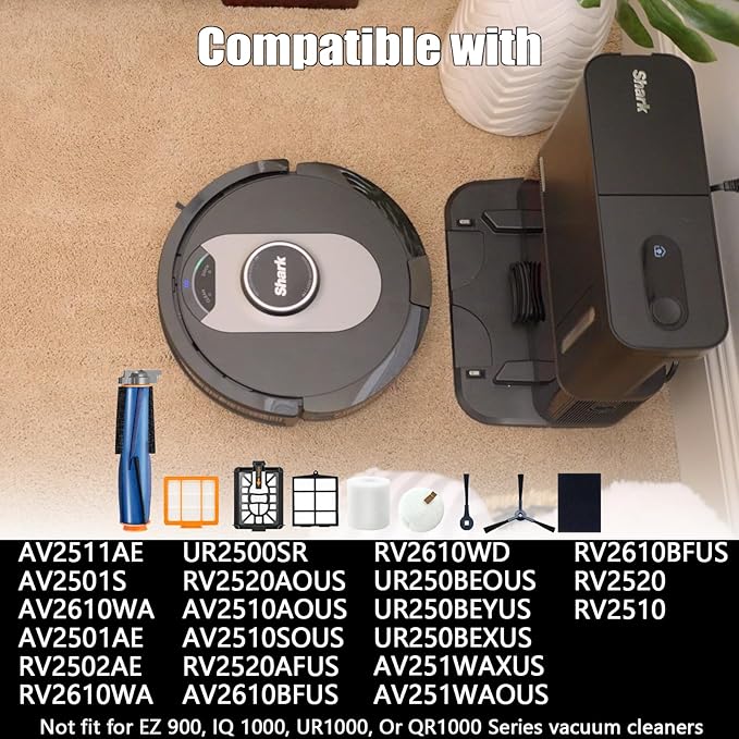 Replacement Parts for Shark AI AV2511AE AV2501S AV2610WA AV2501AE RV2502AE RV2610WA RV2520 AV2510 RV2520AOUS AV2510AOUS Vacuum Cleaner,Side/Sweep Brush Filter Main/Roller Brush Shell Clean Base Filter