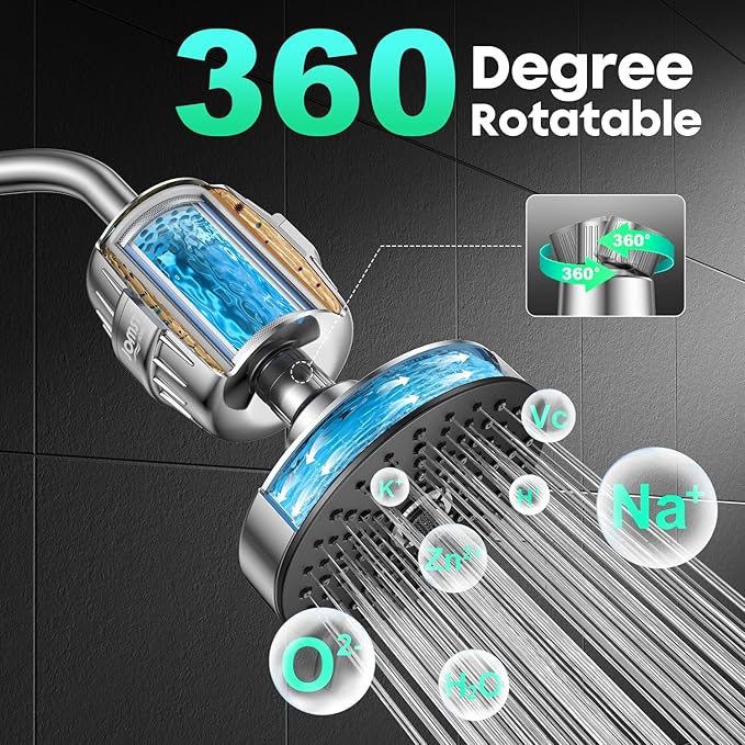 Filtered Shower Head with rich Vitamin layer- for Healthier Skin & Hair | 3 Mode High Pressure Shower Head with 25-Stage Filtration | Removes 99.945% of Chlorine & Heavy Metals |