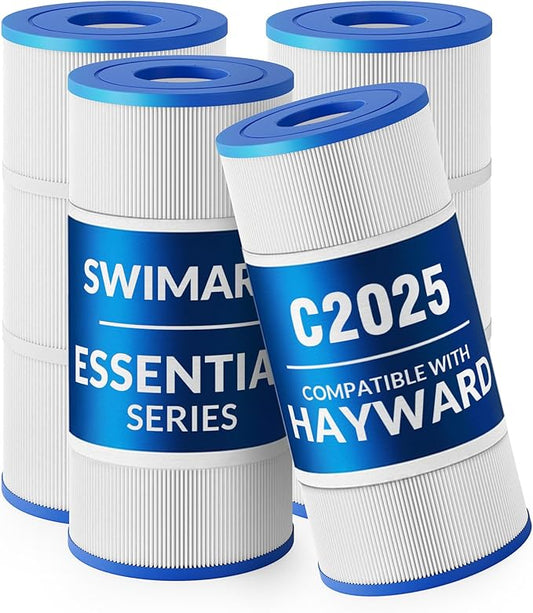 Pool Filter Cartridge for Hayward Systems, Essential Series, Replacement for CX480XRE PA56SV, Compatible with SwimClear C2025 C2020 C2000, Cylindrical Fabric, 224 Sq. Ft., 4-Pack