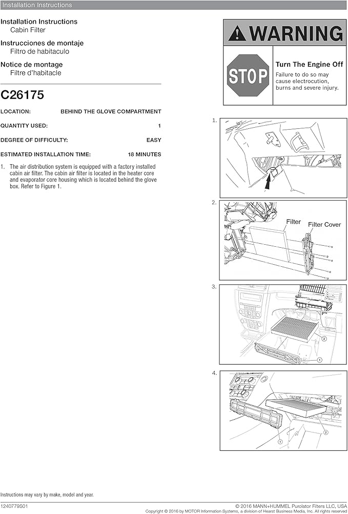 Purolator C26175 PurolatorONE Advanced Cabin Air Filter Compatible With Select Ford Vehicles
