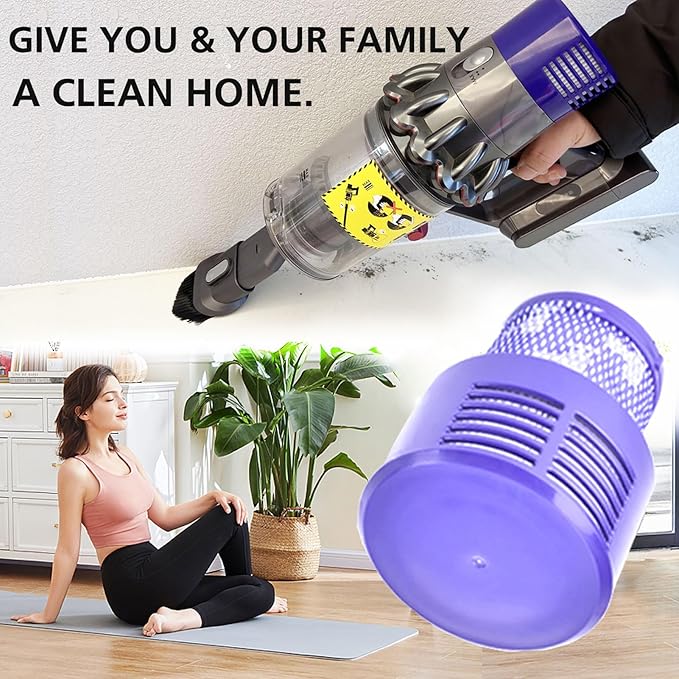 Replacement V10 Filters for Dyson V10 Cyclone Series, V10 Absolute, V10 Animal, V10 Total Clean, SV12, Replace Part No. 969082-01, 3 Pack Filters and 1 Clean Brush
