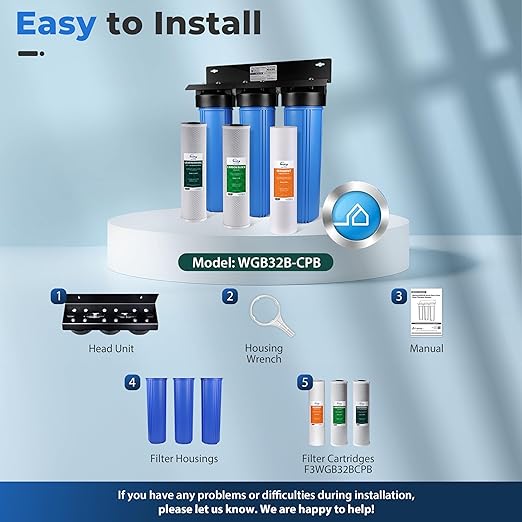 iSpring SGS-Tested Lead Removal Whole House Water Filter System, Reduces Sediments, Chlorine, and up to 99% Lead, Model: WGB32B-CPB