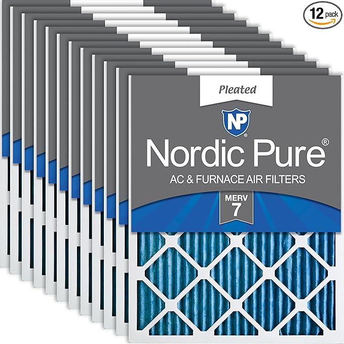 Nordic Pure 10x20x1 (Actual Size: 9 1/2 x 19 1/2 x 3/4) Pleated MERV 7 Air Filters 12 Pack