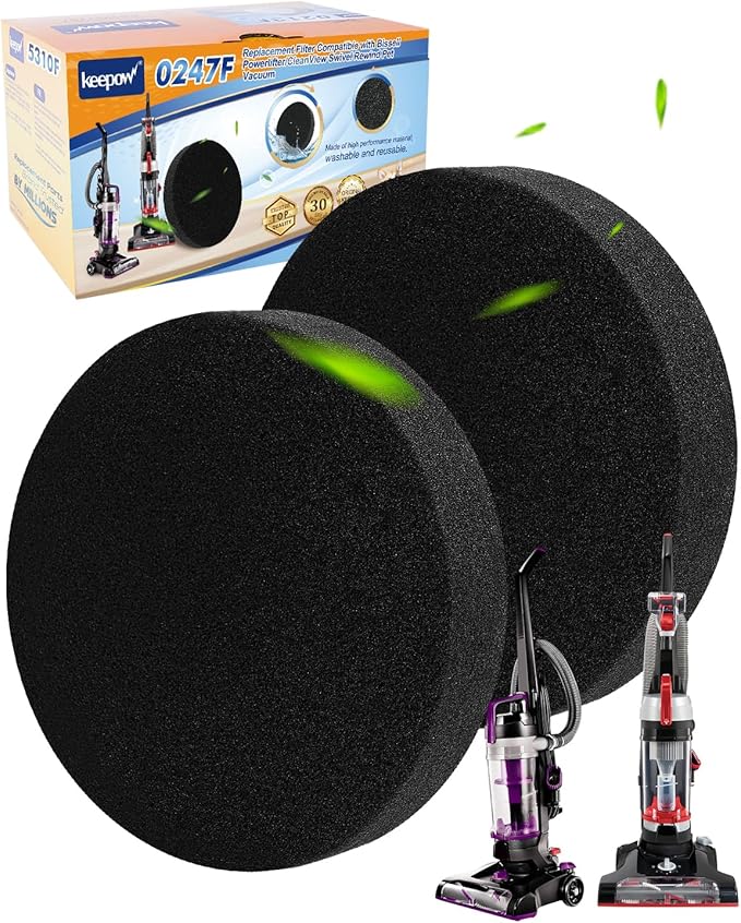 KEEPOW Replacement Filter for Bissell Powerlifter/CleanView Swivel Rewind Pet Vacuum Models 2191, 2190,1700,1797,2492,2252,2253,2254,22543,2259,2255,2256,2258,2260,1792, Part # 1608225, 2 Pack