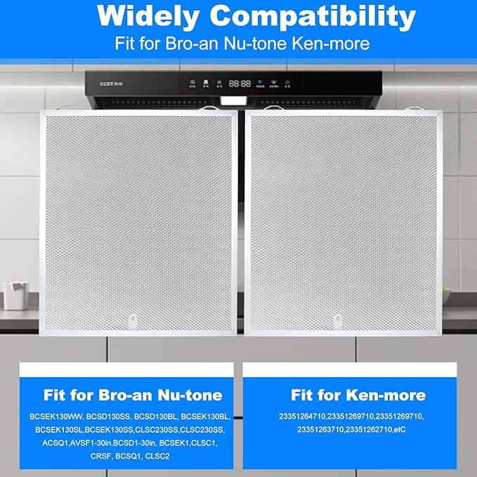 S99010430-002 Range Hood Filter Replacement, Fits Broan Nutone, 13-7/8" x 15-3/4" x 3/8", Upgrade 5-layer Aluminum Grease Filter,Easy Install&Washable & Reusable by ENKTIK (2-Pack)
