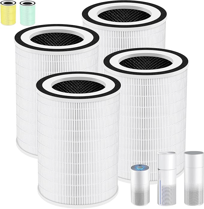 Kilo True HEPA Replacement Filter for Afloia Air Purifier Kilo,Kilo Plus,Kilo PRO,MIRO,MIRO PRO and MORENTO MR-Kilo/Kalo,360° 3-Stage Filtration,4 Pack