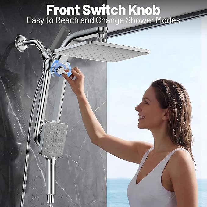 Dual Filtered Rainfall Handheld Shower Head Spray Combo, DAKINGS 7-Mode Shower Head With Handheld Spray Combination, Upgraded 11-Inch High Flow Rain Handheld Spray Combo With Fixed Showerhead, Chrome
