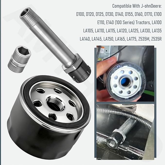 MIU13767B Easy Change Conversion Kit (AM125424 Oil Filter & AM131611 Drain Plug & MIU13767 Adapter Fitting) for John Dee-re Lawn/Garden Tractor E120, E130, E150, E160, E170, E180, X166R, Z335E etc