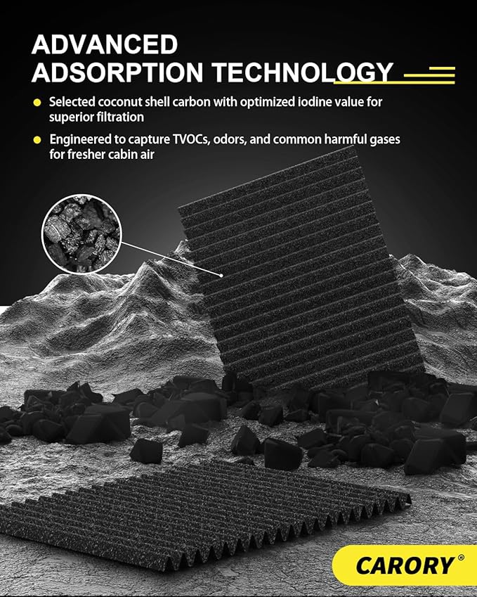 CARORY Cabin Air Filter w/Activated Carbon for Nissan Rogue 21-25, Altima 19-25, Kicks 17-25, Pathfinder 22-25, Sentra 20-25, Versa 20-25, Infiniti QX50 19-25, QX55 22-25, QX60 22-25, QX80 19-25