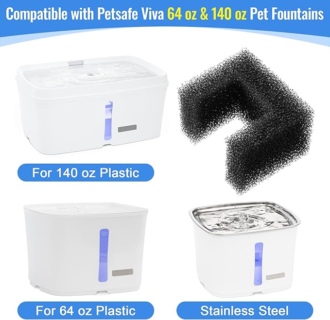 Enhon 20 Pack Foam Filters Replacement for Pet Fountains Compatible with Petsafe Viva 64oz & 140oz, Cat Dog Drinking Water Fountain Sponge Filters for Debris Removal, Pump Protection & Filtration