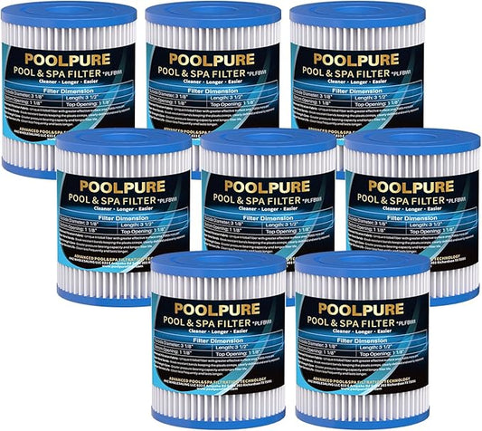 POOLPURE Type I Pool Filter Cartridge, Compatible with Summer Waves Type I P53RX0330000 / P53FX0330000, 58093, for Summer Waves Above Ground Pool Pump,300/330 Gal/H Filter Pump (8, White)