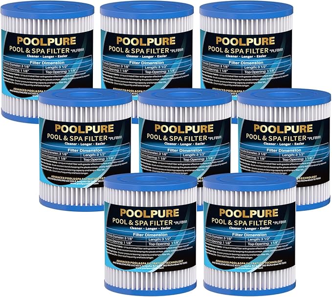 POOLPURE Type I Pool Filter Cartridge, Compatible with Summer Waves Type I P53RX0330000 / P53FX0330000, 58093, for Summer Waves Above Ground Pool Pump,300/330 Gal/H Filter Pump (12, White)