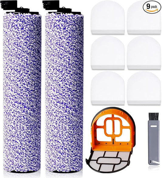 9 Pack Replacement Roller Brush and Foam Filters Kit Compatible with Shark WD101,AW302,WD201, WD161 WD261 AW261 Hydrovac XL 3-in-1 Vacuum Cleaner, Cordless Pro XL Vacuum Accessories