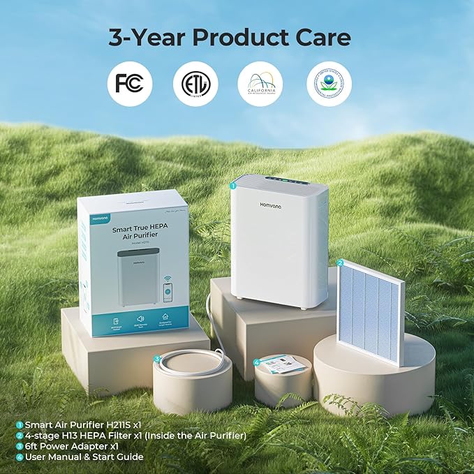 Homvana Air Purifier for Home Larger Room Bedroom, H13 True HEPA Air Filter Purifiers Cleaner, with Auto Mode, Quality Indicator, SilentAir Tech, Ozone Free for Pets Allergies Smokers Dust Pollen etc