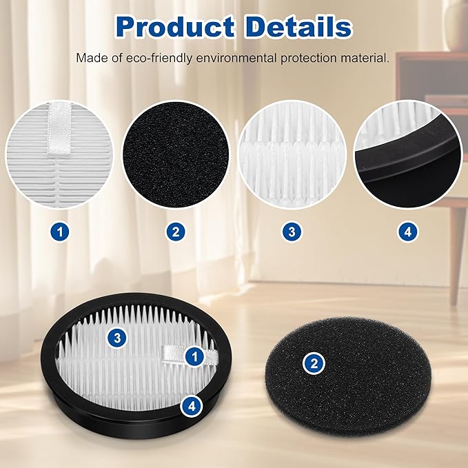 19 Pcs AceVac 11 Filter Replacement Only Compatible with AFNOP AceVac11 Cordless Anti-tangle Stick Vacuum Cleaner for Home with LED Touch Screen, 4 HEPA Filters, 8 Sponge Filters, 1 Cleaning Brush