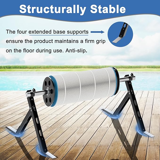 Pool Cartridge Filter Cleaner Tool with Stand, Filter Cleaner and Adapter Compatible with 3", 4", and 6" Cartridges, Sturdy Frame for Durable & Efficient Cleaning (Filter Cartridge Not Included)