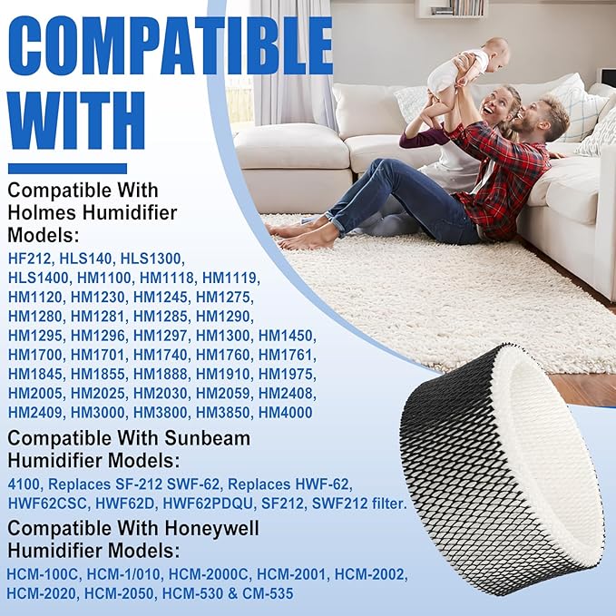Podoy HWF62 Humidifier Filter Compatible with Holmes Sunbeam Humidifier Filter A, Replace HWF62 HWF62CS HWF62D SCM1100 SCM1701 SCM1702 SCM1762 SF212 HM1300 HM1761 (4 Pack)