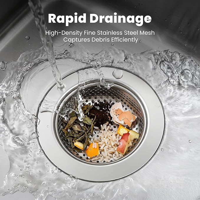 4.4" Stainless Steel Kitchen Sink Drain Strainer,Wide Rim Food Catcher Basket,Rust Resistant & Dishwasher Safe Sink Filter,1 Pack