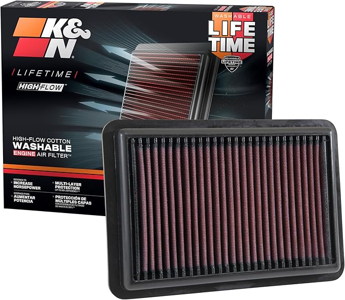 K&N High-Flow Original Lifetime Engine Air Filter: Increase Power: Washable: Compatible with 2017-2026 HYUNDIA/KIA: Elantra, I30, Kona, Veloster, Cerato, Forte, ProCeed, Seltos, Soul, Xceed, 33-5050