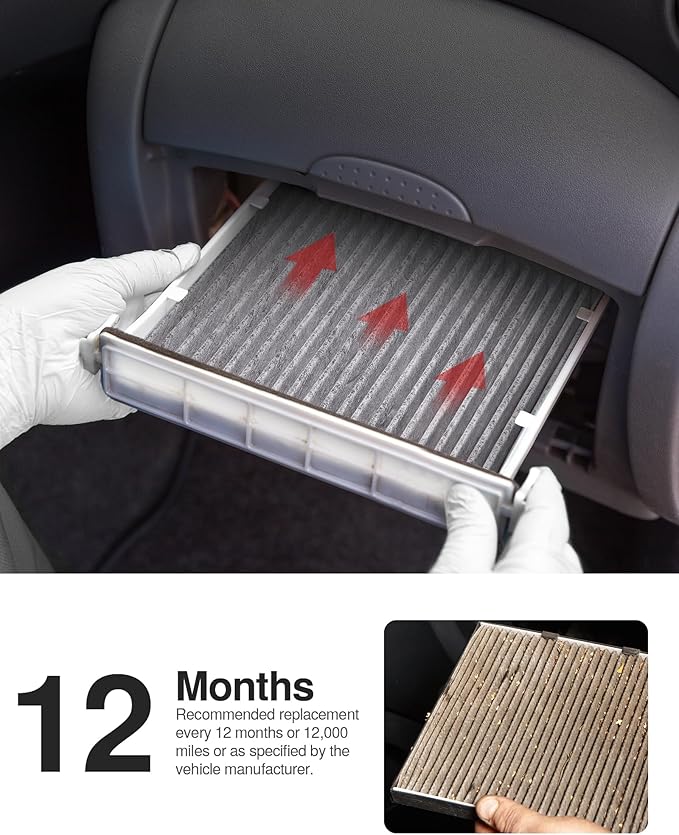 Puroma Cabin Air Filter with Activated Carbon, Replacement for CP285, CF10285, Toyota Camry, RAV4, Highlander, Corolla, 4Runner, Tundra, Prius, Sienna, Lexus, Scion, Subaru, Jaguar (3 pcs)