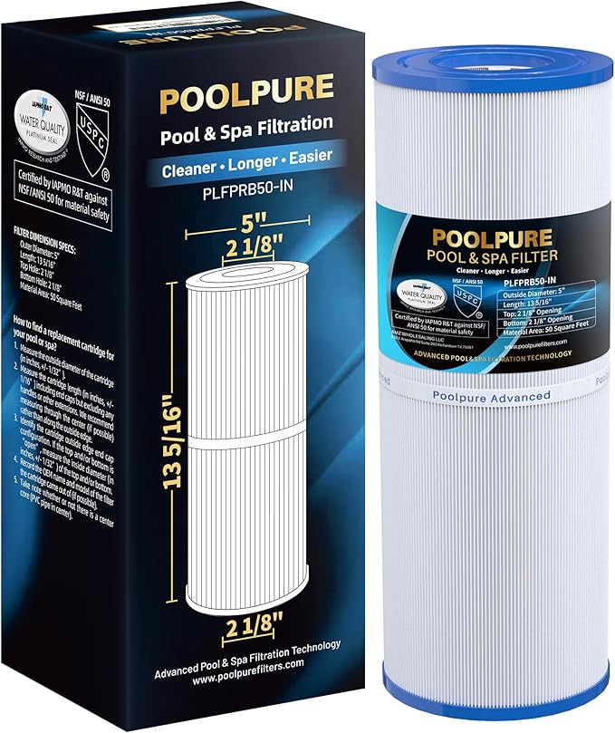 POOLPURE PLFPRB50-IN Spa Filter Replaces Pleatco PRB50-IN, PRB50IN, Unicel C-4950, Filbur FC-2390, Jacuzzi J210/J220/J235/J245/J275, Guardian 413-212-02, 373045, 5X13 Drop in Hot Tub Filter, 1 Pack