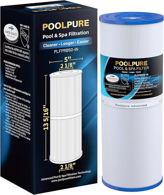 POOLPURE PLFPRB50-IN Spa Filter Replaces Pleatco PRB50-IN, PRB50IN, Unicel C-4950, Filbur FC-2390, Jacuzzi J210/J220/J235/J245/J275, Guardian 413-212-02, 373045, 5X13 Drop in Hot Tub Filter, 1 Pack
